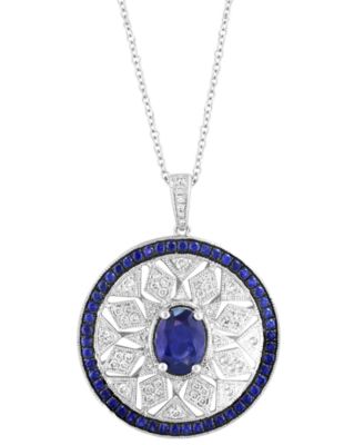 EFFY Collection - Sapphire (1-7/8 ct. t.w.) & Diamond (1/3 ct. t.w.) Mandala Openwork 18" Pendant Necklace in Sterling Silver