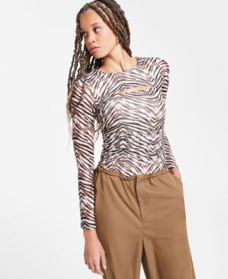 Bar III - Women's Printed-Mesh Cutout Bodysuit