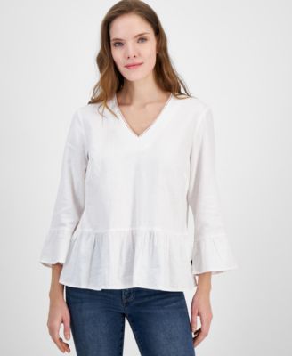 Nautica Jeans - Women's V-Neck 3/4-Sleeve Peplum Top