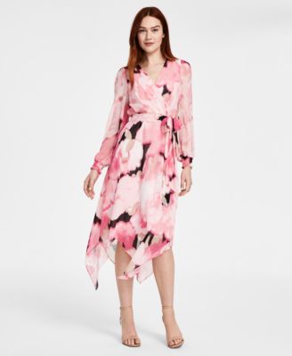 Anne Klein - Women's Printed Smocked-Cuff Midi Dress