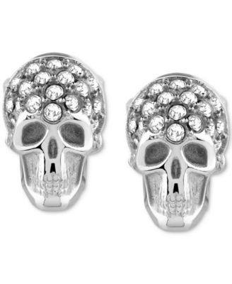 Philipp Plein - Enigma Crystal Skull Stud Earrings in Stainless Steel