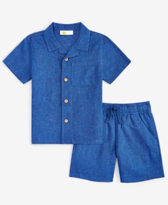 Macy's - Toddler Boys Two-Tone Button-Down Shirt & Shorts