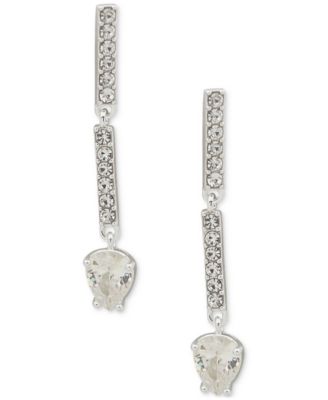 Anne Klein - Silver-Tone Stone & Crystal Bar Pear Linear Drop Earrings