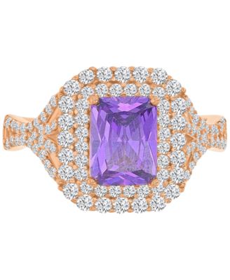 Macy's - Purple & White Cubic Zirconia Double Halo Statement Ring in 14k Rose Gold-Plated Sterling Silver
