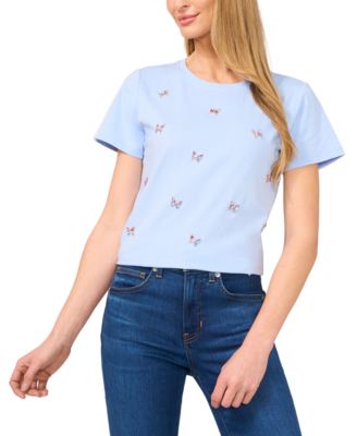 CeCe - Women's Cotton Butterfly-Gem Short-Sleeve Tee