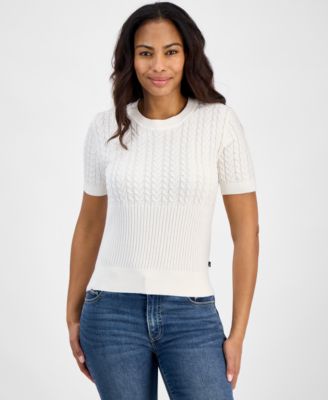 Nautica Jeans - Women's Cable-Knit Short-Sleeve Sweater
