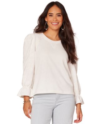 Democracy - Petite 3/4-Sleeve Flounce-Sleeve Top
