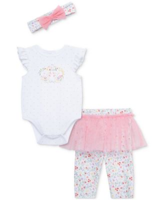Little Me - Baby Girls Swans Bodysuit, Skirted Leggings & Headband, 3 Piece Set