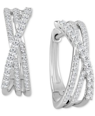 Macy's - Diamond Multi-Row Crossover Small Hoop Earrings (1/2 ct. t.w.) in 10k White Gold