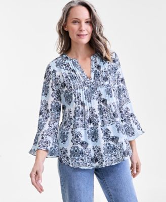 Style & Co - Plus Size Pleated-Front Bell-Sleeve Top