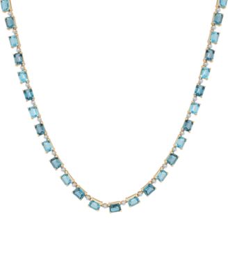 Macy's - London Blue Topaz (5-7/8 ct. t.w.), Blue Topaz (4-7/8 ct. t.w.), & Diamond (3/4 ct. t.w.) 17" Collar Necklace in 14k Gold