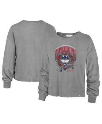 '47 Brand - Women's '47 Gray UConn Huskies 2024 NCAA Men's Basketball National Champions Retro Midi Crop Long Sleeve T-Shirt