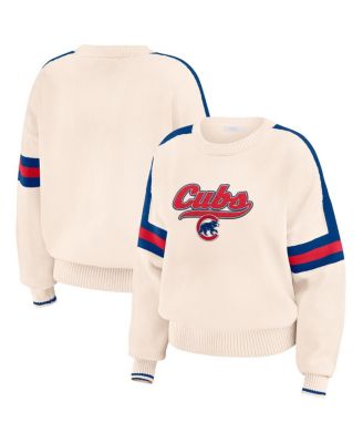 WEAR by Erin Andrews - Women's Cream Chicago Cubs Stripe Pullover Sweater