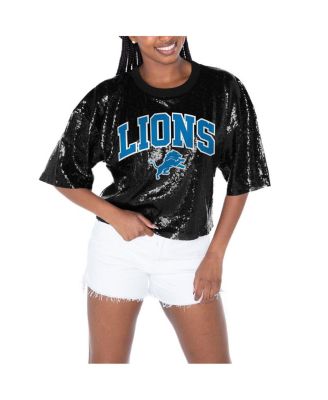 Gameday Couture - Women's  Black Detroit Lions Rise Up Sequin Cropped T-Shirt