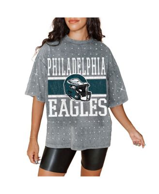 Gameday Couture - Women's  Gray Philadelphia Eagles Oversized Mini Rhinestone Classic T-Shirt