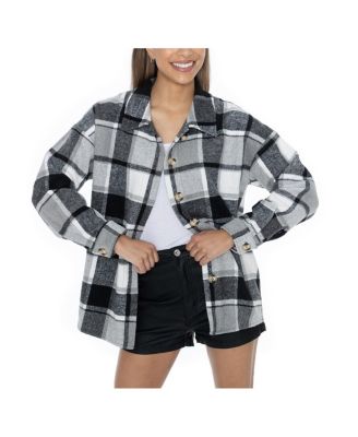 Gameday Couture - Women's Grey Texas Longhorns Long Sleeve Brushed Plaid Button-Up Overshirt Jacket