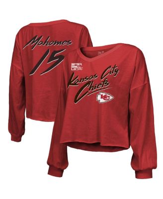 Majestic - Women's Patrick Mahomes Red Kansas City Chiefs Super Bowl LIX Name Number Off-Shoulder Script Long Sleeve V-Neck T-Shirt