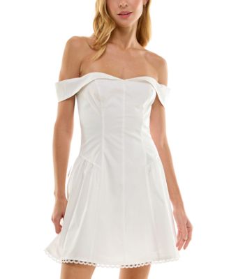 BEAUTY & GRACE - Juniors' Off-The-Shoulder A-Line Mini Dress