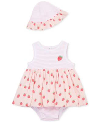 Little Me - Baby Girls Cotton Strawberries Popover Bodysuit & Hat, 2 Piece Set