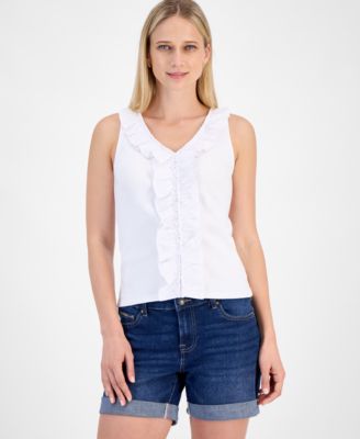 Nautica Jeans - Women's Cotton Ruffled V-Neck Tank Top