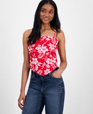 Madden Girl - Juniors' Floral-Print Smocked Bow-Back Bandana Top