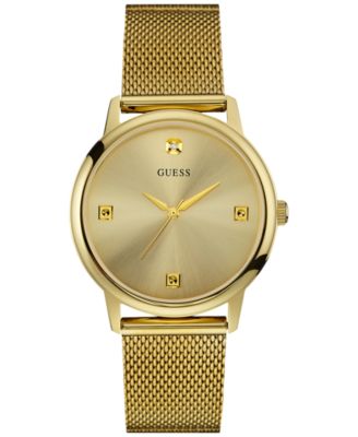 GUESS - Men's Diamond Accent Gold-Tone Stainless Steel Mesh Bracelet Watch 40mm U0280G3