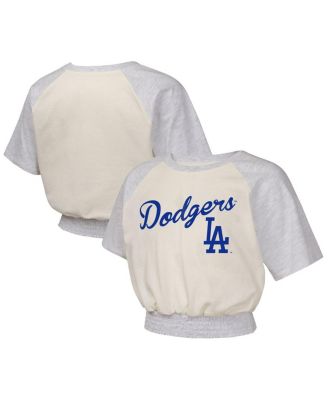 Outerstuff - Big Girls Cream Los Angeles Dodgers Curve Ball Fashion Raglan T-Shirt