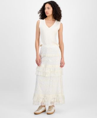 And Now This - Women's Lace Tiered Maxi Skirt