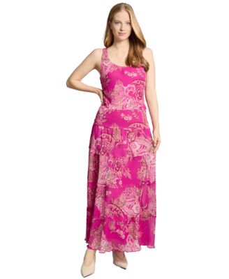 Jones New York - Women's Printed Sleeveless Tiered Chiffon Dress