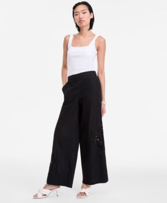 I.N.C. International Concepts - Women's Cotton Lace-Trim Wide-Leg Pants