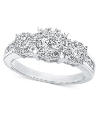 Macy's - Diamond Three Stone Halo Engagement Ring (3/4 ct. t.w.) in 14k Gold, White Gold or Rose Gold
