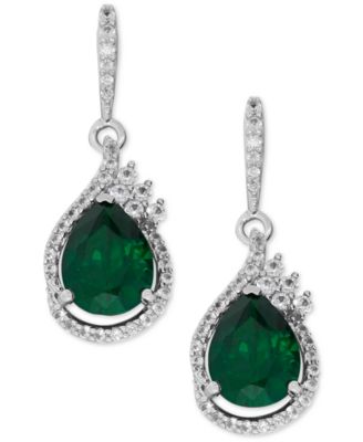 Macy's - Lab-Grown Emerald (2-3/4 ct. t.w.) and White Sapphire (1/2 ct. t.w.) Drop Earrings in Sterling Silver