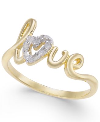 Macy's - Diamond Love Ring (1/10 ct. t.w.) in 14k Gold-Plated Sterling Silver