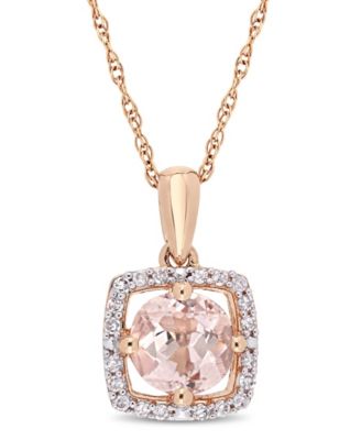 Macy's - Morganite (4/5 ct. t.w.) and Diamond (1/10 ct. t.w.) Floating Halo 17" Necklace in 10k Rose Gold