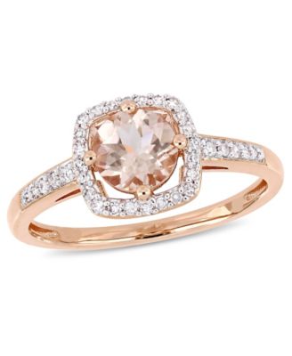 Macy's - Morganite (4/5 ct. t.w.) and Diamond (1/7 ct. t.w.) Square Halo Ring in 10k Rose Gold