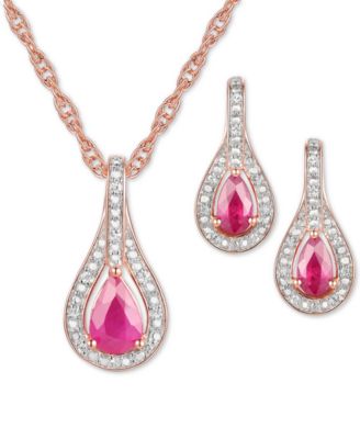 Macy's - 2-Pc. Set Sapphire (1 ct. t.w.) & Diamond (1/20 ct. t.w.) Pendant Necklace & Matching Drop Earrings in Sterling Silver (Also Available in Ruby or Emerald)