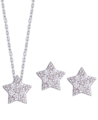 Macy's - Diamond (1/4 ct. t.w.) Star Pendant Necklace and Stud Earrings set  in Sterling Silver