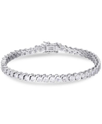 Macy's - Cubic Zirconia "S" Link Line Bracelet in Fine Silver Plate