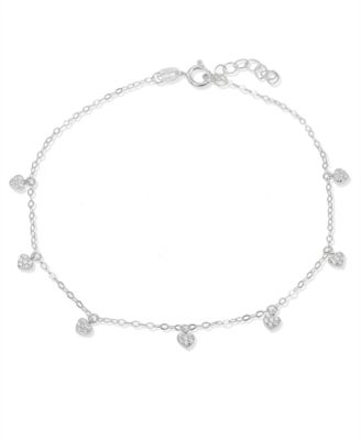 Giani Bernini - Cubic Zirconia Pav&eacute; 7 Mini Heart Drops Ankle Bracelet in Sterling Silver or 18K Gold-Plated Sterling Silver