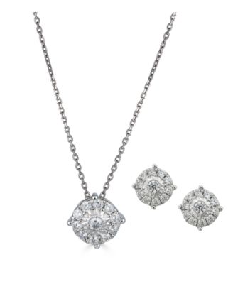 Macy's - 2-Pc. Diamond (1/2 ct. t.w.) Halo Pendant Necklace & Matching Stud Earring Set In 14k Gold