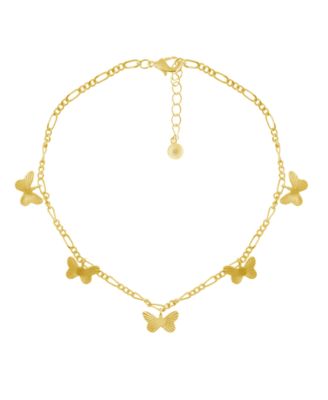 And Now This - Mulit Textured Butterfly Anklet on Figaro Chain in Gold Plate