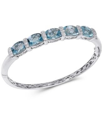 Macy's - Blue Topaz (14 ct. t.w.) & Diamond (1/8 ct. t.w.) Bangle Bracelet in Sterling Silver