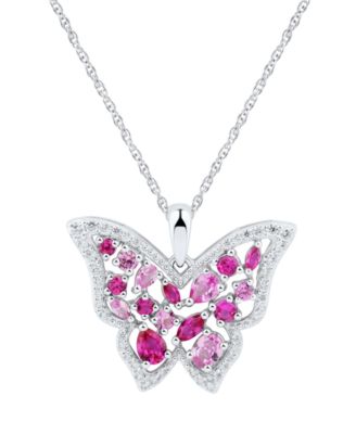 Macy's - Multi-Gemstone (1-1/6 ct. t.w.) & Cubic Zirconia Butterfly 18" Pendant Necklace in Sterling Silver