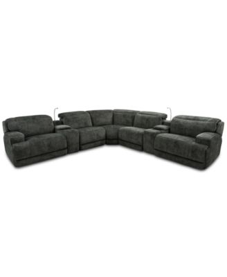 Furniture - Sebaston 7-Pc. Fabric Sectional with 2 Power Motion Recliners and 2 USB Consoles