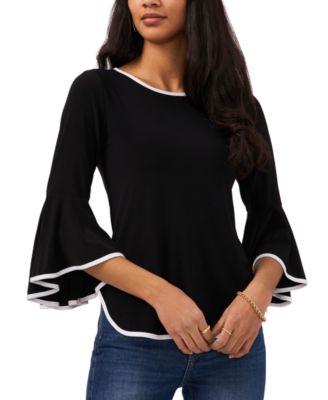 Sam & Jess - Petite Contrast-Trim Bell-Sleeve Top