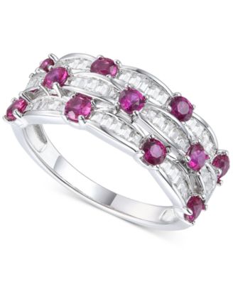 Macy's - Lab-Grown Emerald (5/8 ct. t.w.) & Lab-Grown White Sapphire (5/8 ct. t.w.) Multirow Ring in Sterling Silver (Also in Lab-Grown Ruby & Lab-Grown Sapphire)