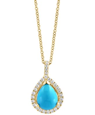 EFFY Collection - Turquoise & Diamond (1/5 ct. t.w.) Teardrop Halo 18" Pendant Necklace in 14k Gold