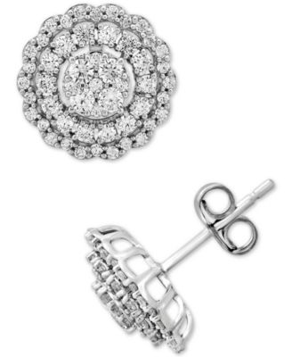 Macy's - Diamond Halo Cluster Stud Earrings (1 ct. t.w.) in 10k White Gold