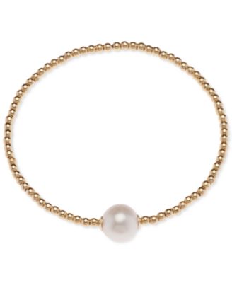 Macy's - Cultured Freshwater Pearl (9-1/2mm) & Polished Bead Solitaire Stretch Bracelet in 18k Gold-Plated Sterling Silver