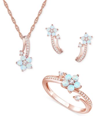 Macy's - 3-Pc. Set Amethyst (1 ct. t.w.) & Lab-Grown White Sapphire (3/8 ct. t.w.) Flower Pendant Necklace, Stud Earrings, & Ring in Sterling Silver (Also in Additional Gemstones)